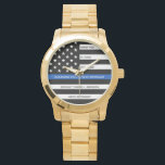 Police Retirement Gift Thin Blue Line Flag Gold Watch<br><div class="desc">Celebrate and show your appreciation to an outstanding Police Officer with this Thin Blue Line Retirement or Anniversary Police Pocket Watch - American flag design in Police Flag colors in a modern black an blue design . Perfect for service awards and Police Retirement gifts and law enforcement retirement. Personalize this...</div>