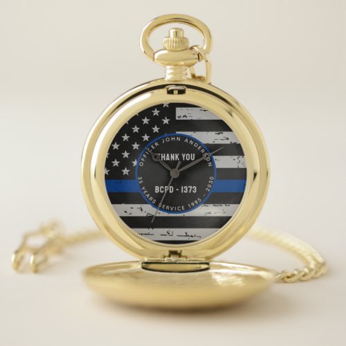 Police Retirement Gift Thin Blue Line Flag Pocket Watch