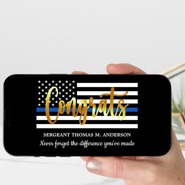 Police Retirement Gold Script Blue Line Congrats Card (Front Digital)