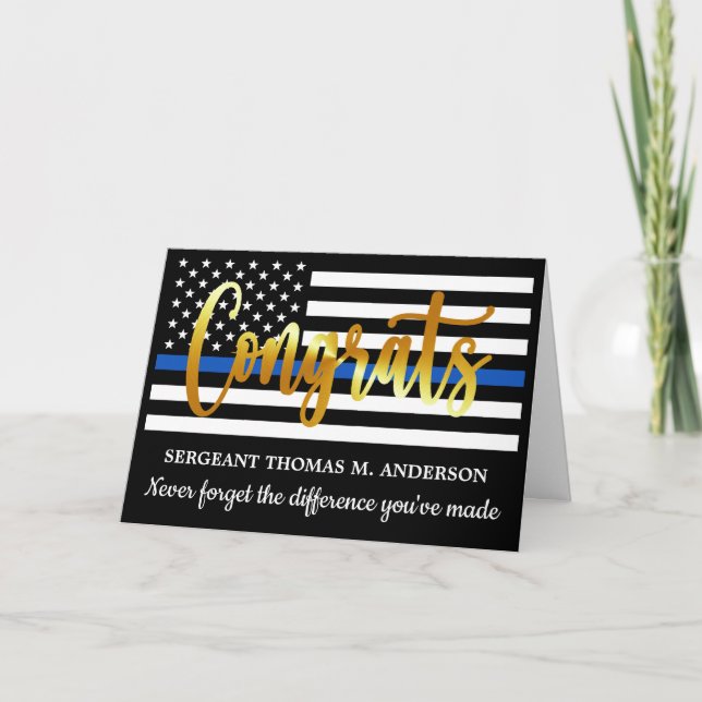 Police Retirement Gold Script Blue Line Congrats Card (Front)