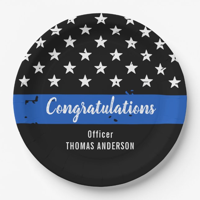 Police Retirement Graduation Party Personalized Paper Plates (Front)