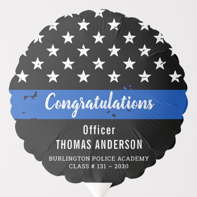 Police Retirement Graduation Party Thin Blue Line Balloon (Front)
