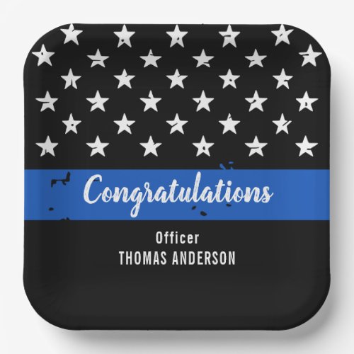 Police Retirement Graduation Party Thin Blue Line Paper Plates