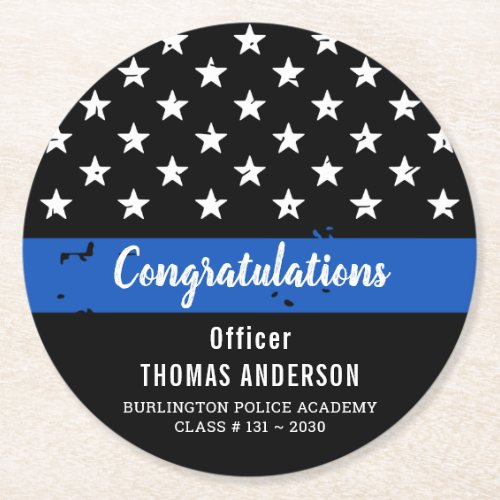Police Retirement Graduation Party Thin Blue Line Round Paper Coaster
