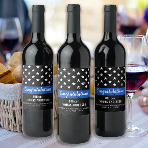 Police Retirement Graduation Party Thin Blue Line Wine Label
