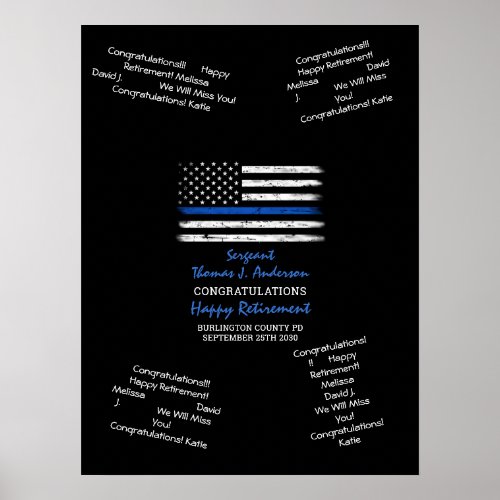 Police Retirement Guest Book Thin Blue Line Black 