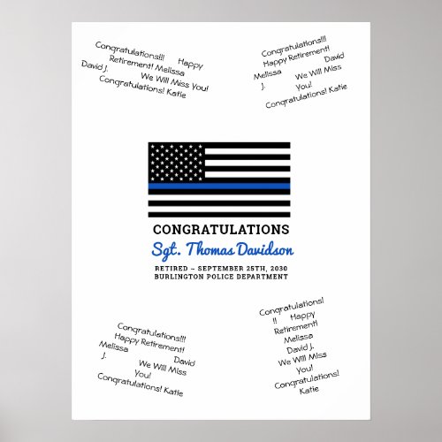 Police Retirement Guest Book Thin Blue Line Poster