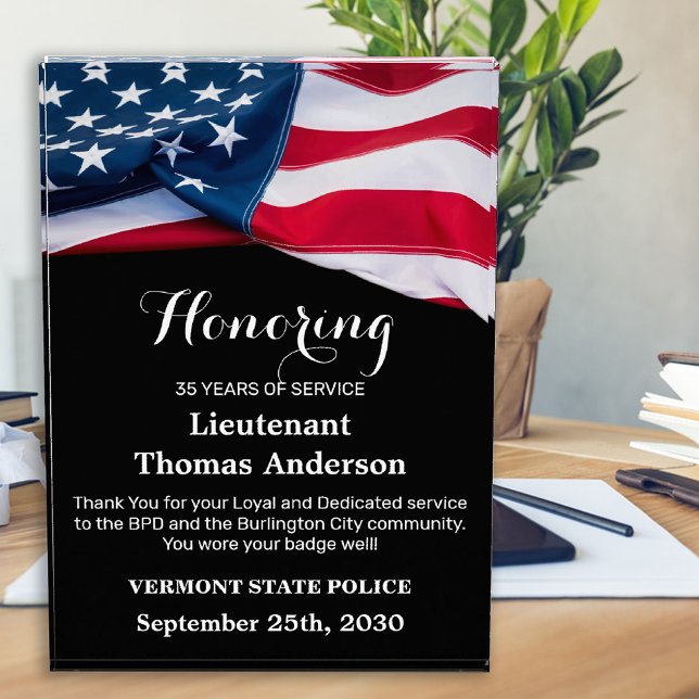 Police Retirement Law Enforcement American Flag  Acrylic Award (Creator Uploaded)