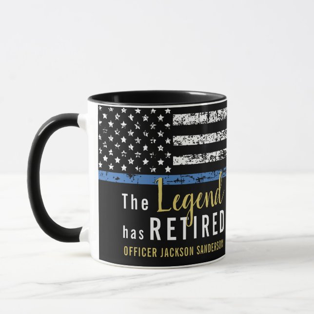 Police Retirement Law Enforcement Blue Line Flag Mug (Left)