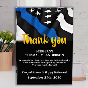 Police Retirement Law Enforcement Blue Line Gold  Acrylic Award