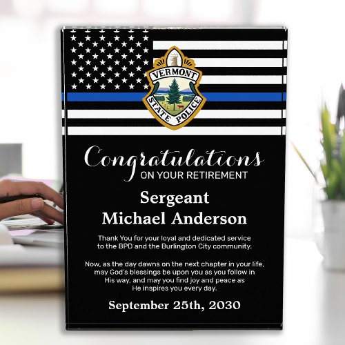 Police Retirement Law Enforcement Department  Acrylic Award