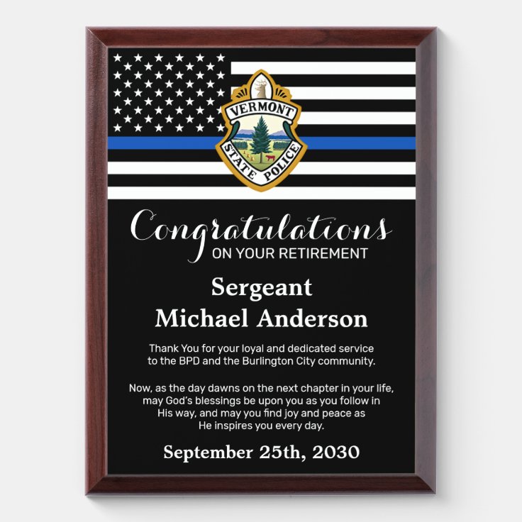 Police Retirement Law Enforcement Department Award Plaque | Zazzle