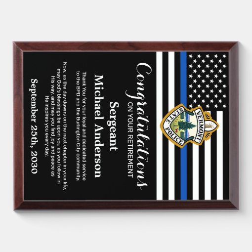 Police Retirement Law Enforcement Department Award Plaque Zazzle 