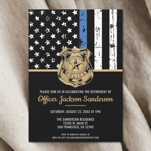 Police Retirement Law Enforcement Thin Blue Line Invitation (Police Retirement Law Enforcement Thin Blue Line Invitation)