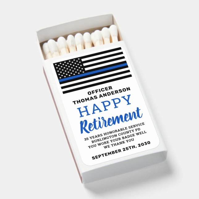 Police Retirement Law Enforcement Thin Blue Line Matchboxes (Front Open)