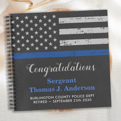 Police Retirement Leather Thin Blue Line Guest Notebook