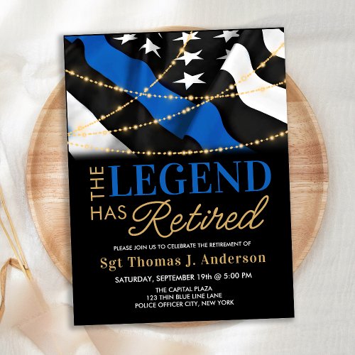 Police Retirement Legend Has Retired Blue Flag Invitation Postcard