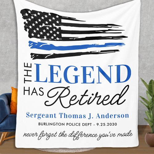 Police Retirement Legend Retired Thin Blue Line  Fleece Blanket