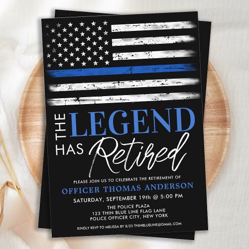 Police Retirement Legend Retired Thin Blue Line Invitation