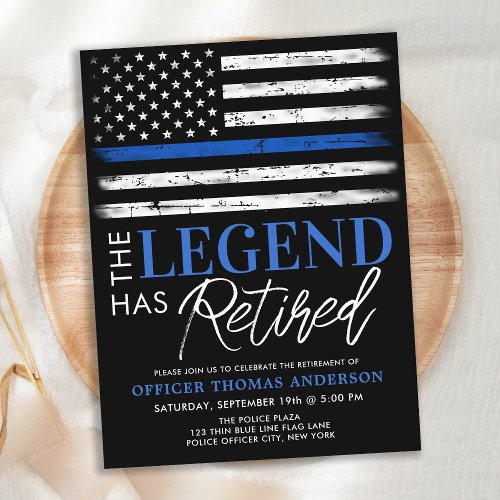 Police Retirement Legend Retired Thin Blue Line  Invitation Postcard
