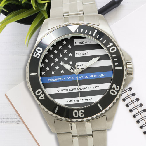 Police Retirement Modern Years Thin Blue Line Watch