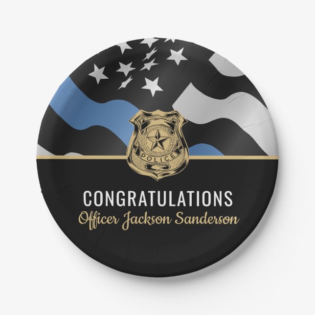 Police Retirement Party Blue Line Congratulations Paper Plates (Front)