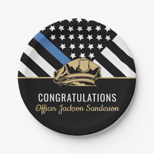Police Retirement Party Blue Line Congratulations Paper Plates (Front)
