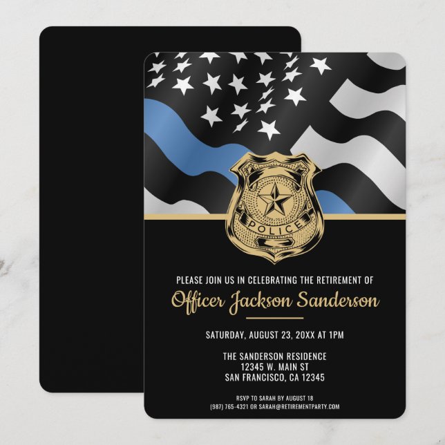 Police Retirement Party Blue Line Law Enforcement Invitation (Front/Back)
