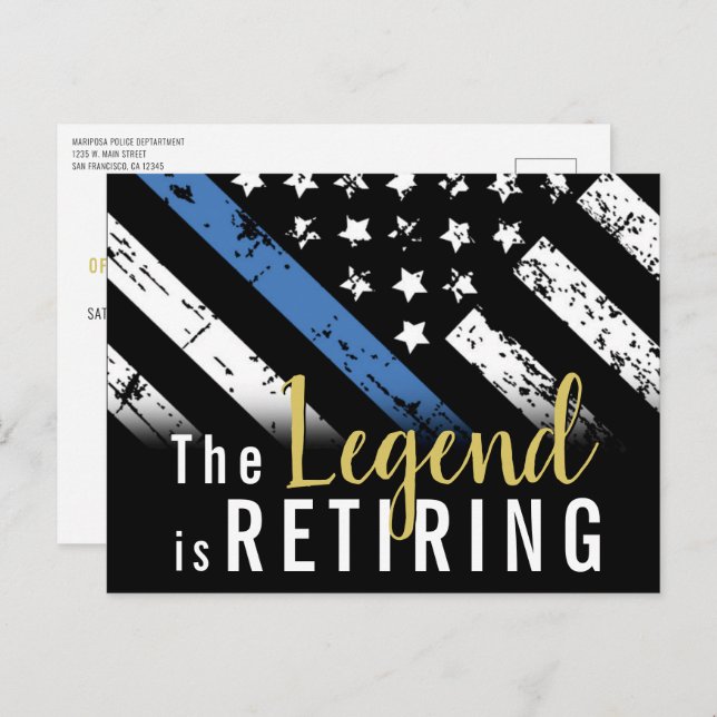 Police Retirement Party Blue Line Law Enforcement Postcard (Front/Back)