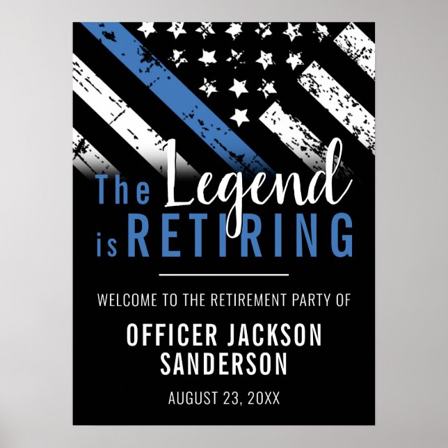 Police Retirement Party Blue Line Law Enforcement Poster (Front)