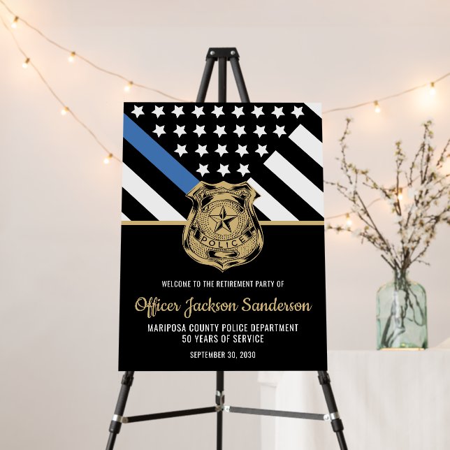 Police Retirement Party Blue Line Welcome Foam Board (In Situ (Stand))