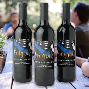 Police Retirement Party Congrats Thin Blue Line Wine Label