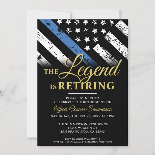 Police Retirement Party Law Enforcement Blue Line Invitation