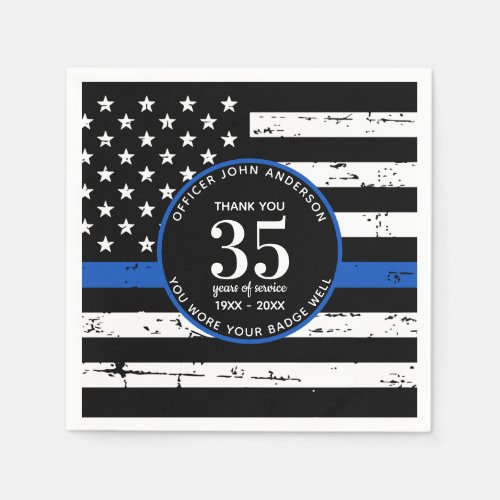 Police Retirement Party Law Enforcement Blue Line Napkins
