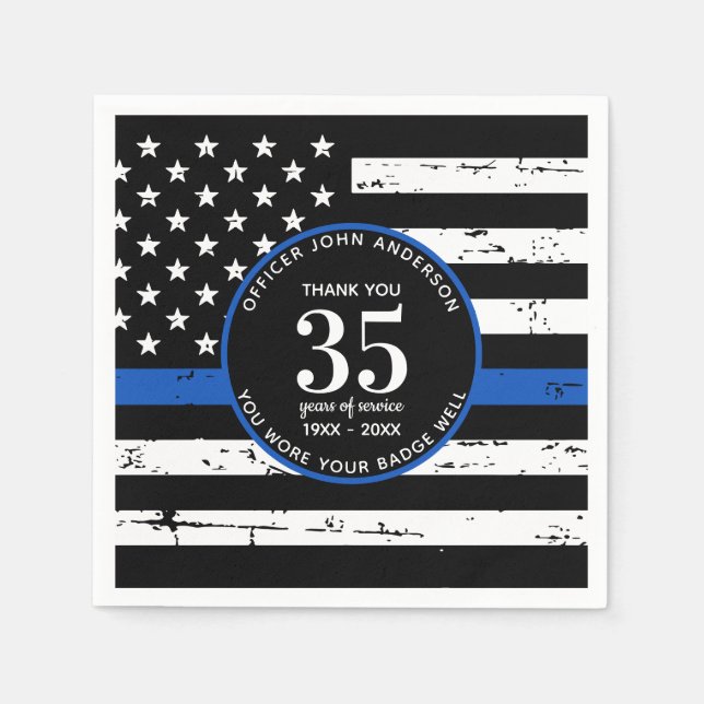 Police Retirement Party Law Enforcement Blue Line Napkins (Front)