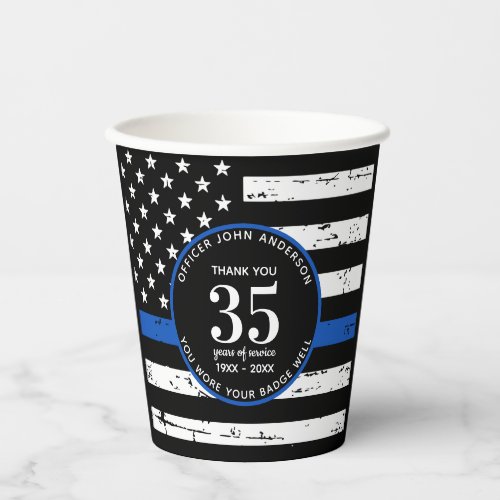 Police Retirement Party Law Enforcement Blue Line Paper Cups