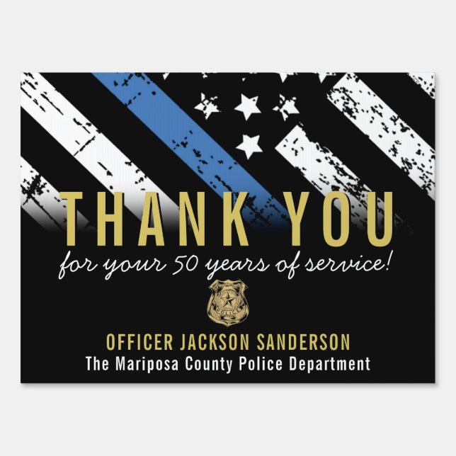 Police Retirement Party Officer Thin Blue Line Sign (Front)