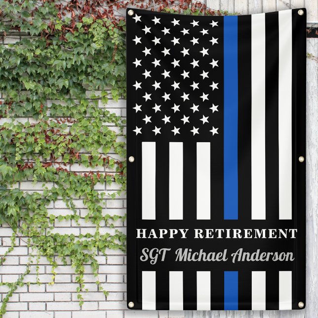 Police Retirement Party Personalize Thin Blue Line Banner (Creator Uploaded)