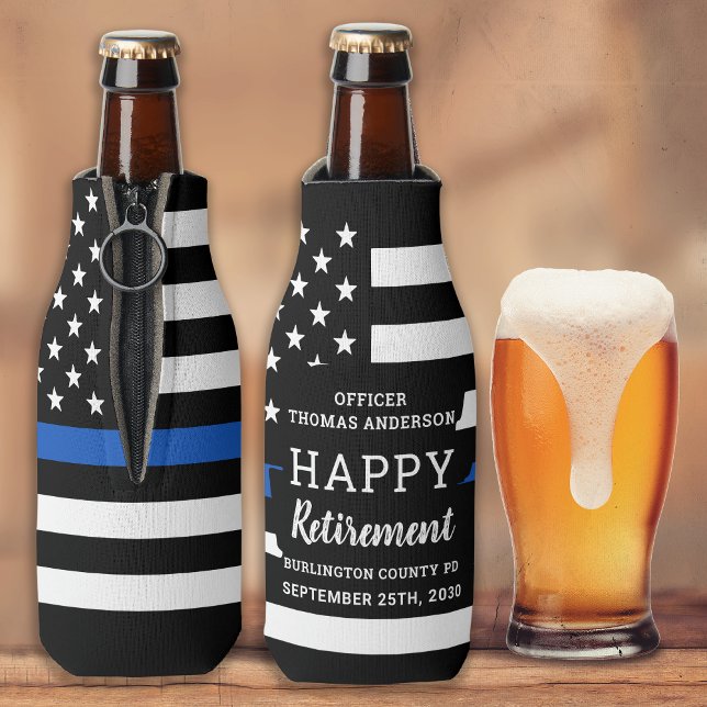 Police Retirement Party Personalize Thin Blue Line Bottle Cooler (Creator Uploaded)