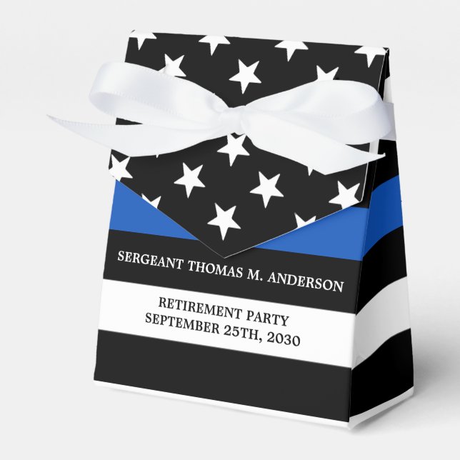 Police Retirement Party Personalize Thin Blue Line Favor Boxes (Front Side)