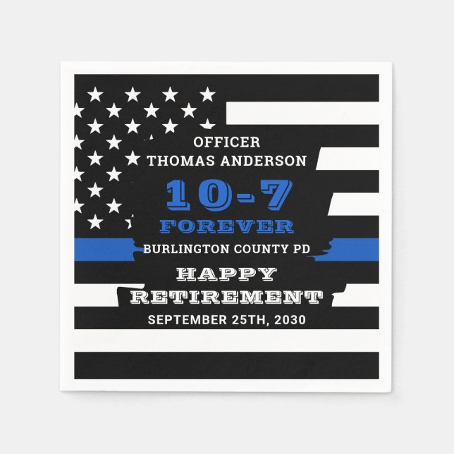 Police Retirement Party Personalize Thin Blue Line Napkins (Front)