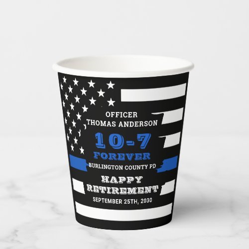 Police Retirement Party Personalize Thin Blue Line Paper Cups