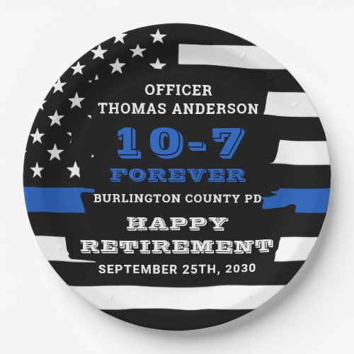 Police Retirement Party Personalize Thin Blue Line Paper Plates