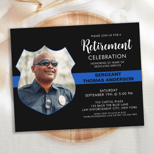 Police Retirement Party Photo Thin Blue Line  Invitation Postcard