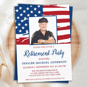 Police Retirement Party Photo USA American Flag Invitation