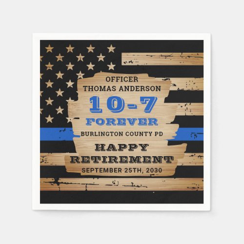 Police Retirement Party Rustic Thin Blue Line Napkins
