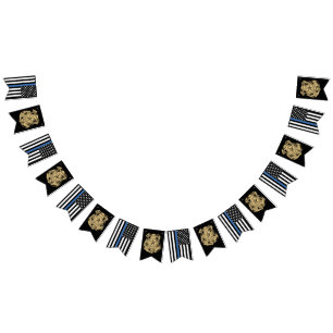 Police Retirement Party Thin Blue Line Badge Bunting Flags