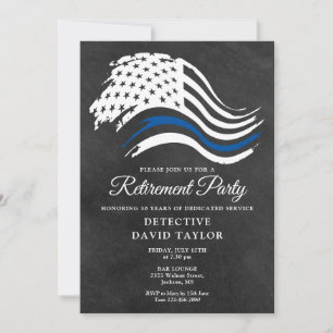 Police Retirement Party Thin Blue Line Chalkboard Invitation