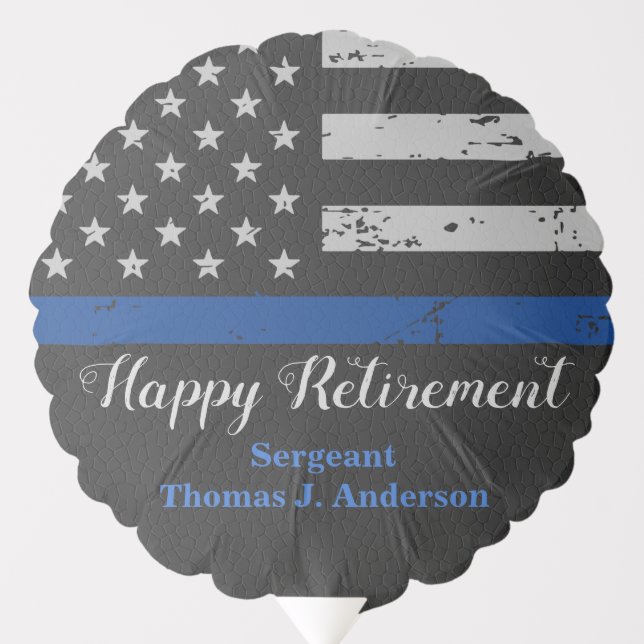 Police Retirement Party Thin Blue Line Flag Balloon (Front)