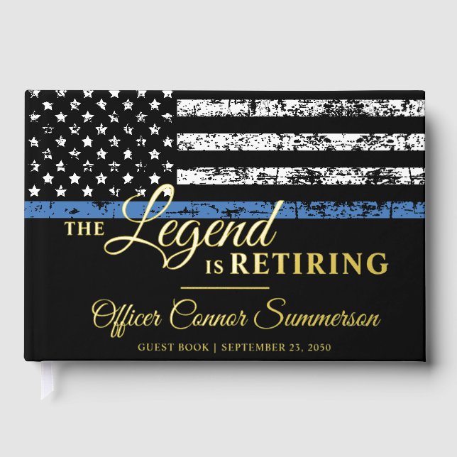 Police Retirement Party Thin Blue Line Flag Foil Guest Book (Front)
